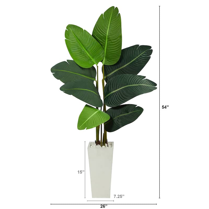 Artificial Travelers Palm Tree - 4.5Ft Indoor Tropical Plant in White Planter - Green - 51-60 Inches