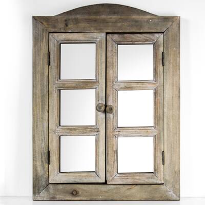Head West Rustic Wooden Dual Window Shutter Wall Mirror - 15" x 20" - 15" x 20"