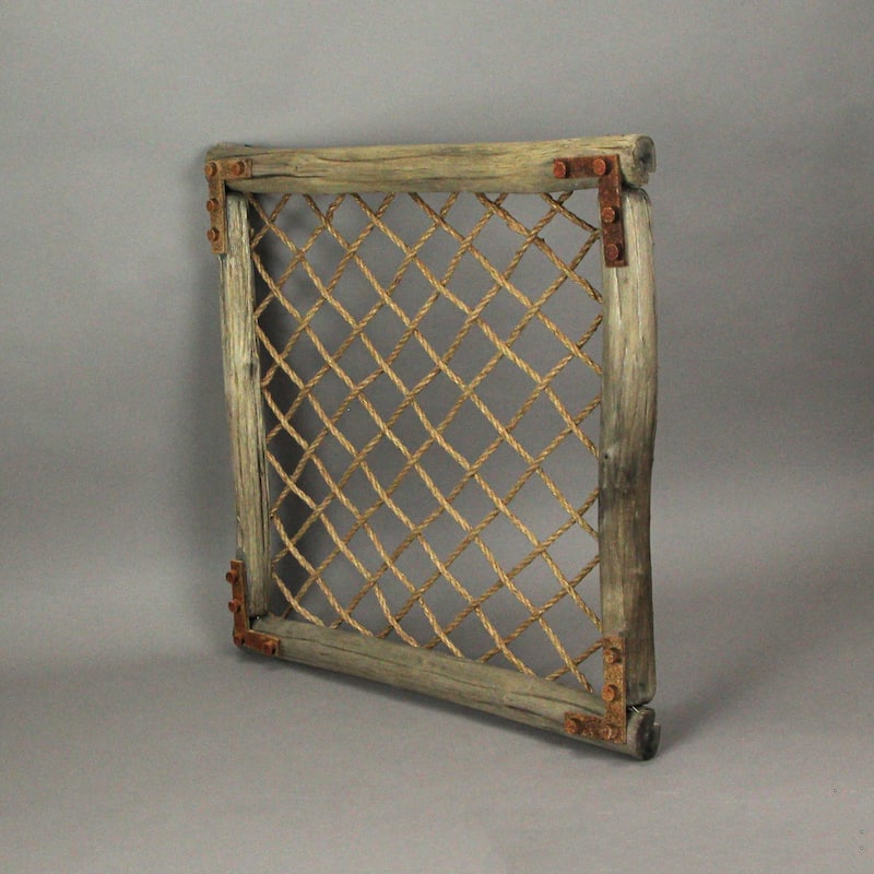 Distressed Wood And Rope Sculpture Wall Art Rustic Faux Window Decor