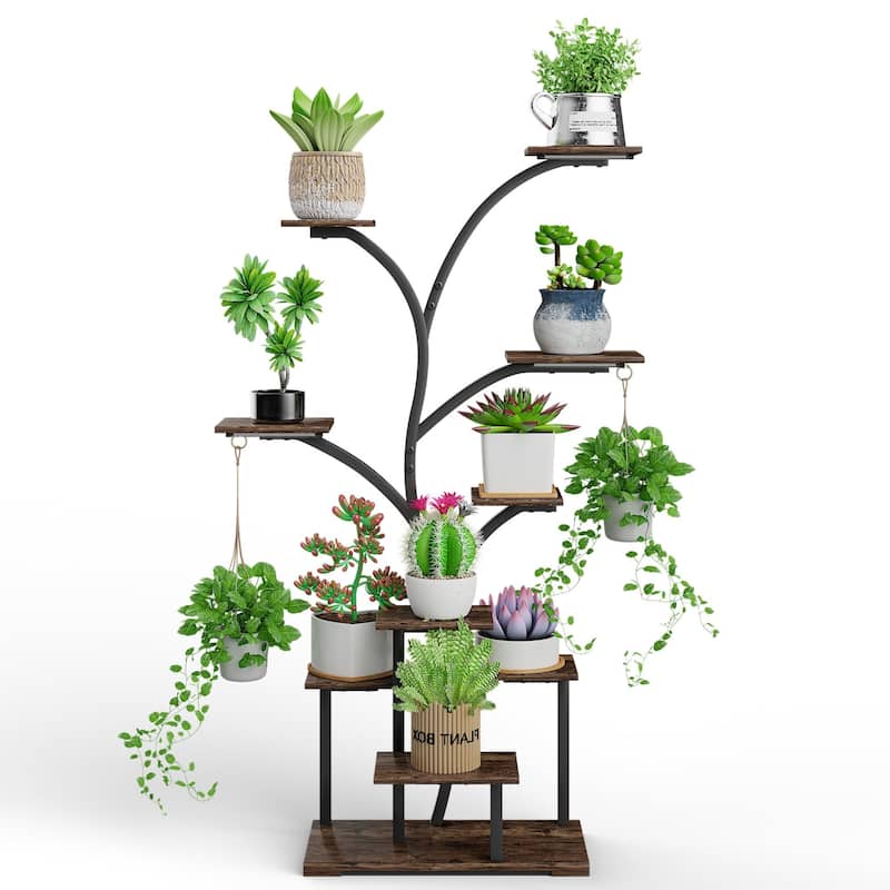 VECELO Indoor Plant Stand with Grow Lights 4 Styles 6/7/9 Shelves Adjustable Timer & Brightness Decorative Rack for Living Room