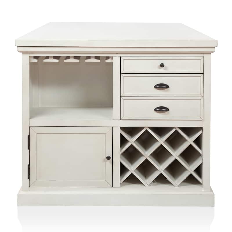Tia Transitional Antique White Wood Multi-Storage 3-Piece Kitchen Island Set by Furniture of America