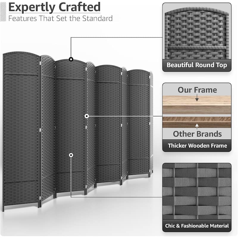 Room Divider Folding Privacy Screen Tall Partition Foldable Wall 8 Panel - 96” L x 19.50” W x 69” H
