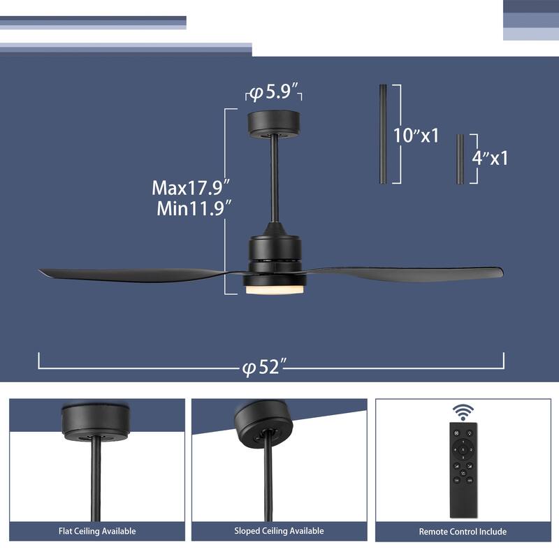 52-inch Farmhouse LED Ceiling Fan with Lights and Remote Control