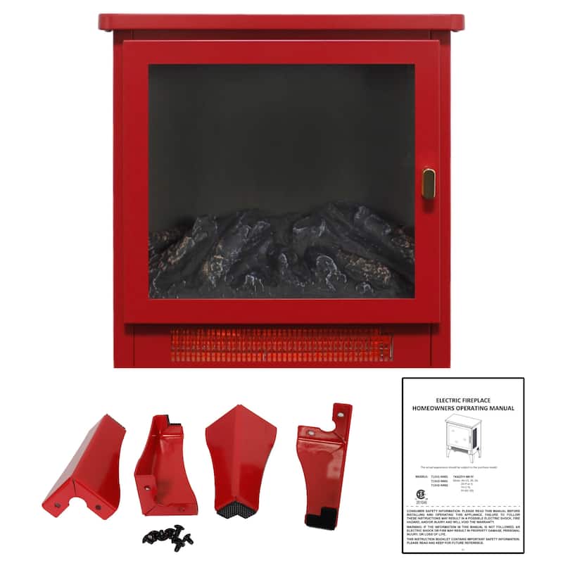 17 inch Freestanding Electric Fireplace Stove heater with 3D Flame effect,Classic Red