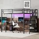 preview thumbnail 2 of 5, Full XL Size Loft Bed with L-shaped Desk and USB,Metal Loft Bed with Wardrobe and Adjustable Shelf,High Loft Bed with LED,Black