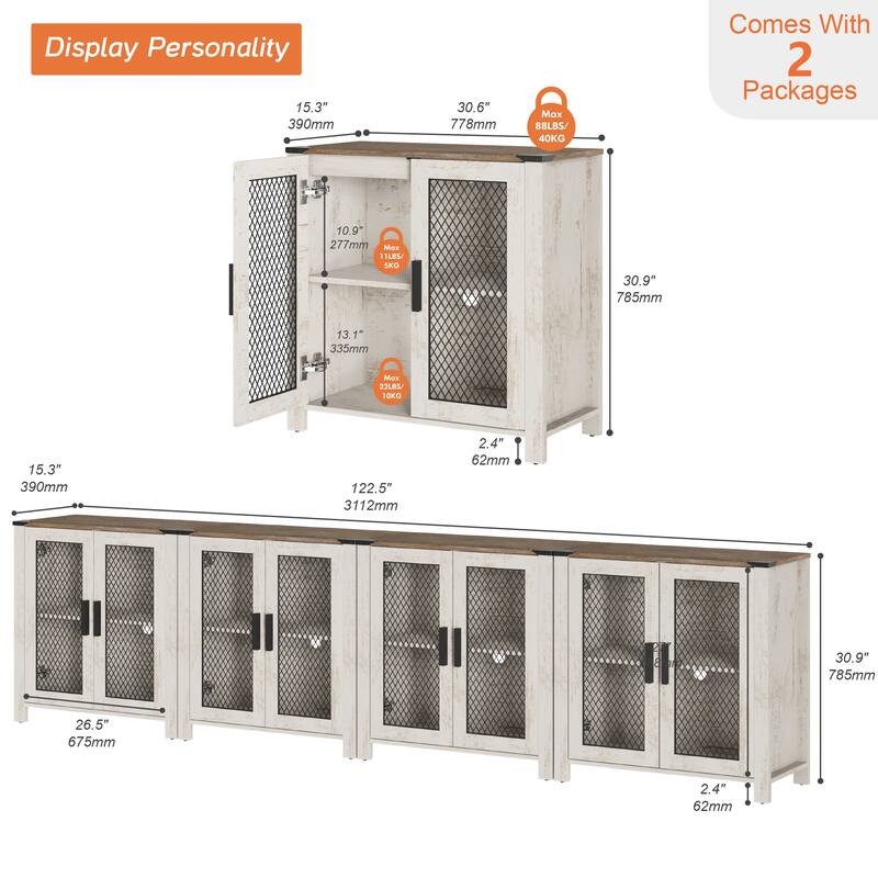 Sideboard Buffet Cabinets with Mesh Door and Adjustable Shelf