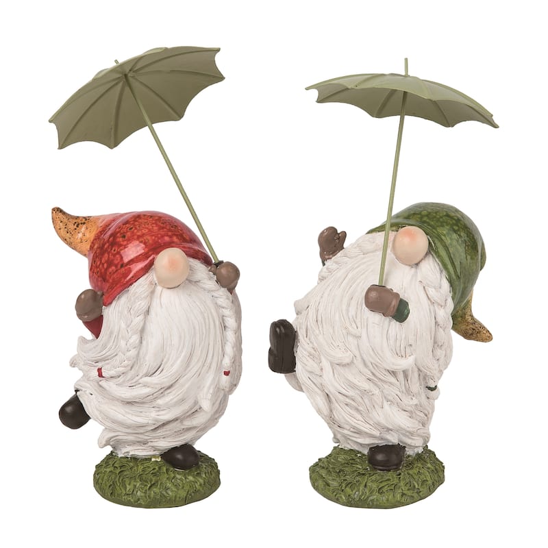 Transpac Resin Rainy Day Gnome Figurine Set of 2 Spring Home Decorations