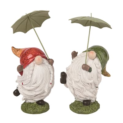 Transpac Resin Rainy Day Gnome Figurine Set of 2 Spring Home Decorations