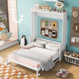 Queen Size Murphy Bed with a Shelf, Convertible Queen Bed Frame, Space