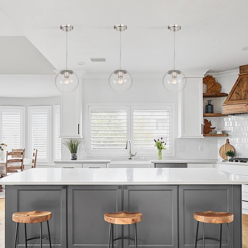 7.75 in. 1-Light Matte Black/Brushed Nickel Pendant Light with Clear Globe Glass Shade