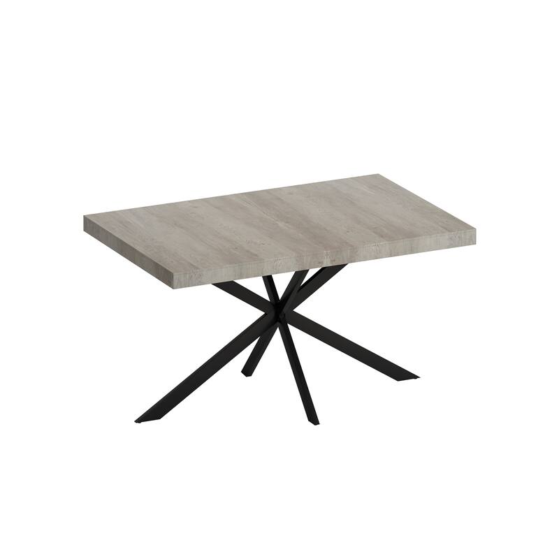 Roomfitters 55.11''-70.86'' Retro Rectangular Stretch Dining Table with Grey Carole Top, Black Embossed Center Plate