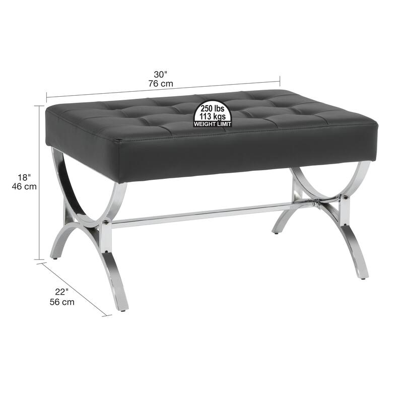 Newel Modern Blended Leather and Chrome Metal Frame Square Ottoman