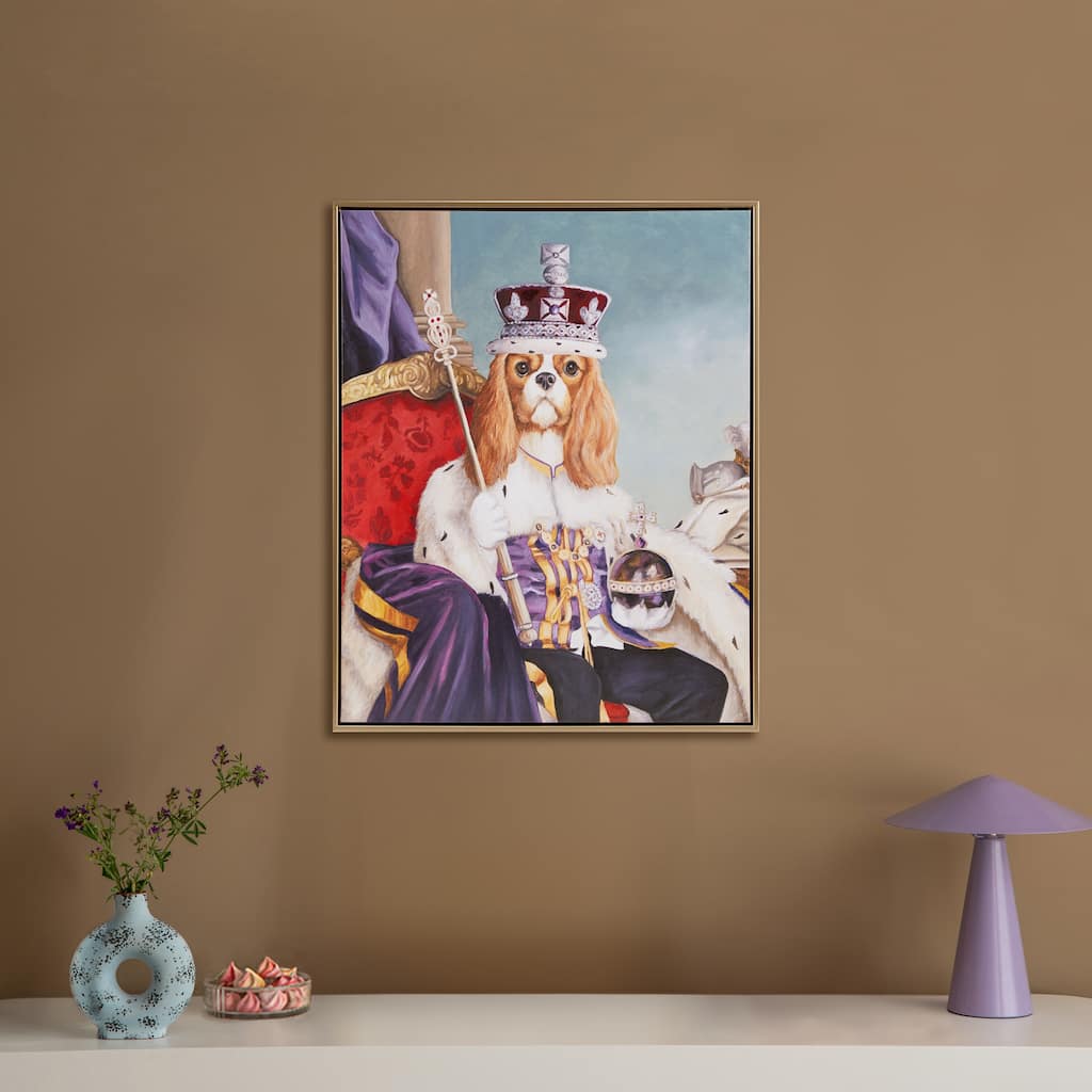 King Charles Spaniel III Framed Canvas Wall Art - Red