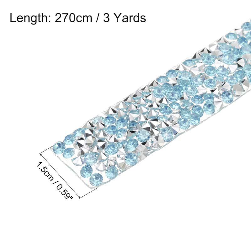1 Roll 3 Yards Self Adhesive Rhinestone Diamond Ribbon Silver Base - Light Blue