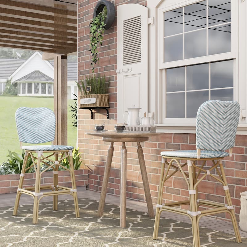 Stella Bohemian Natural Tone 30-inch Patio Bar Chairs (Set of 2) by Furniture of America - Set of 2 - Blue