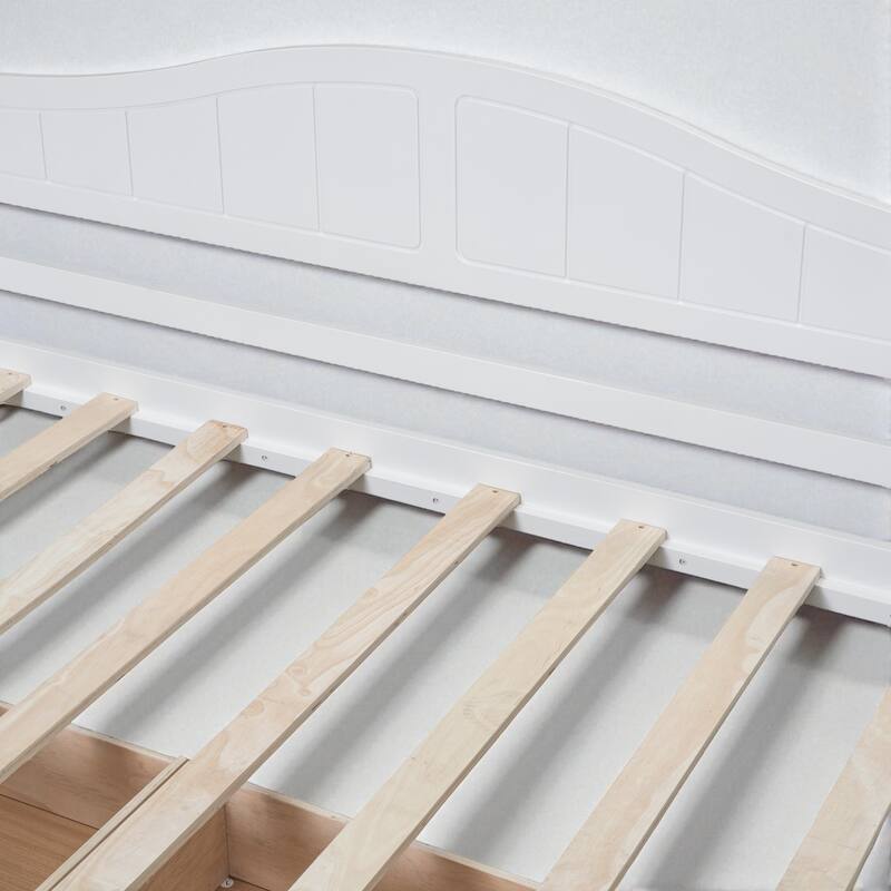 Twin Size Wooden Canopy Daybed with 2 Storage Drawers and Backrest, Space-Saving Solid Wood Frame