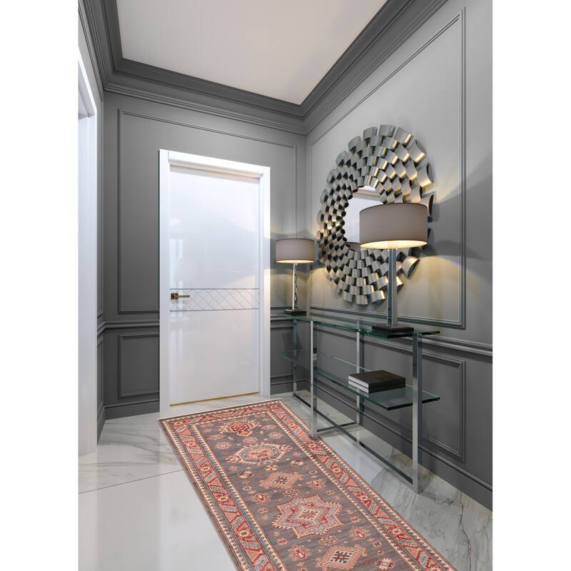 ECARPETGALLERY Hand-knotted Uzbek Ghazni Grey Wool Rug - 2'7 x 9'7