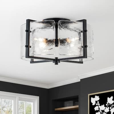 Farmhouse Industrial Rippled Clear Glass Round Ceiling Light 16.7 in
