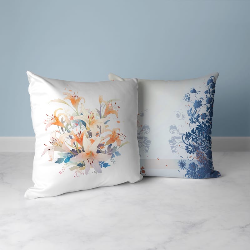 Orange And Green Lily Mist Serenity Faux Suede Throw Pillow Zipper