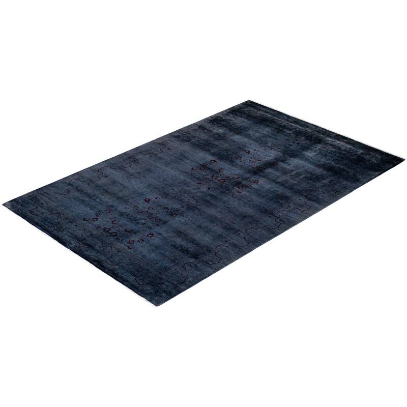 Overton Hand Knotted Wool Vintage Inspired Modern Contemporary Overdyed Blue Area Rug - 4' 9" x 7' 7"