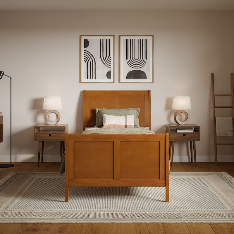 Valencia Solid Wood Low Profile Sleigh Platform Bed with Matching Footboard