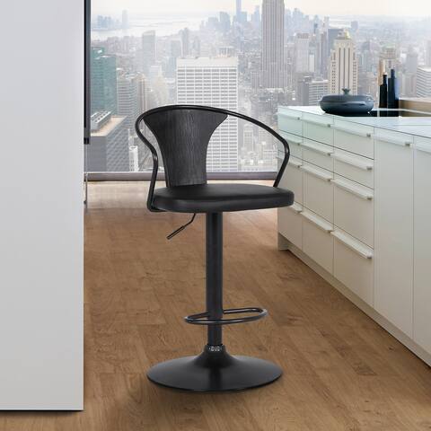 Eagle Adjustable Swivel Barstool in Faux Leather and Metal with Wood Back