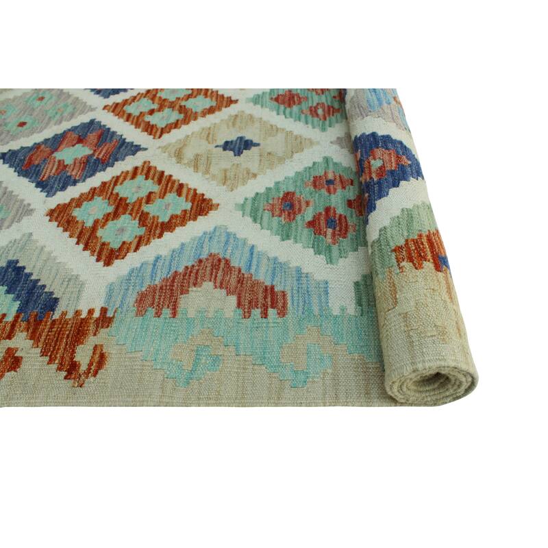 Sun Faded Flatweave Nye Beige/Navy Rug - 5'8" x 8'0"