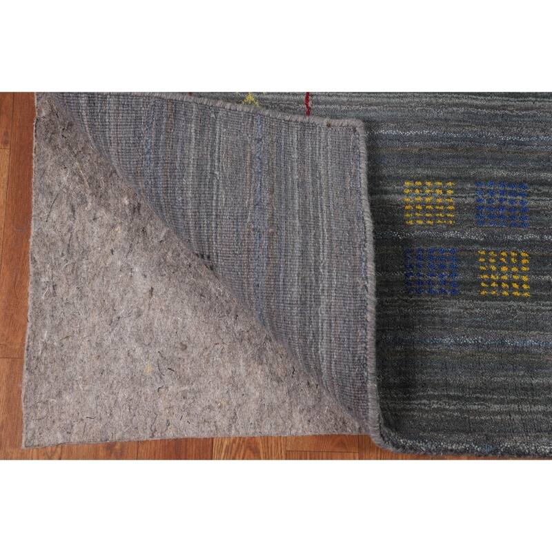 Striped Gray Gabbeh Oriental Area Rug Hand-Knotted Wool Carpet - 5'0"x 7'11"