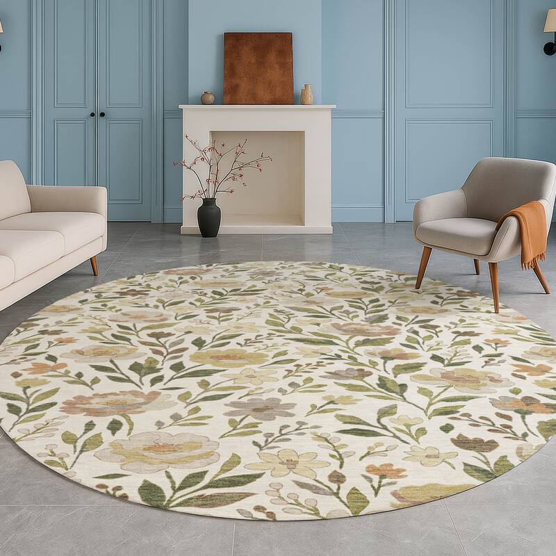 Machine Washable Indoor/ Outdoor Floral Garden Chantille Rug