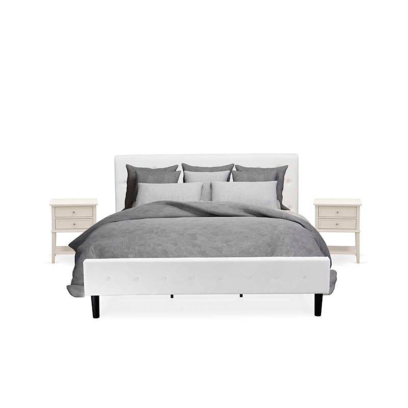 3-Piece Bed Set - Button Tufted Platform Bed - Velvet Upholstered Headboard & Nightstand