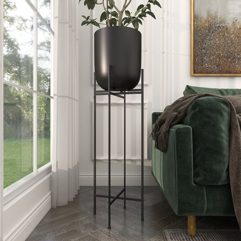 Metal Indoor Outdoor Planter with Removable Stand - Black - Roche River Decor