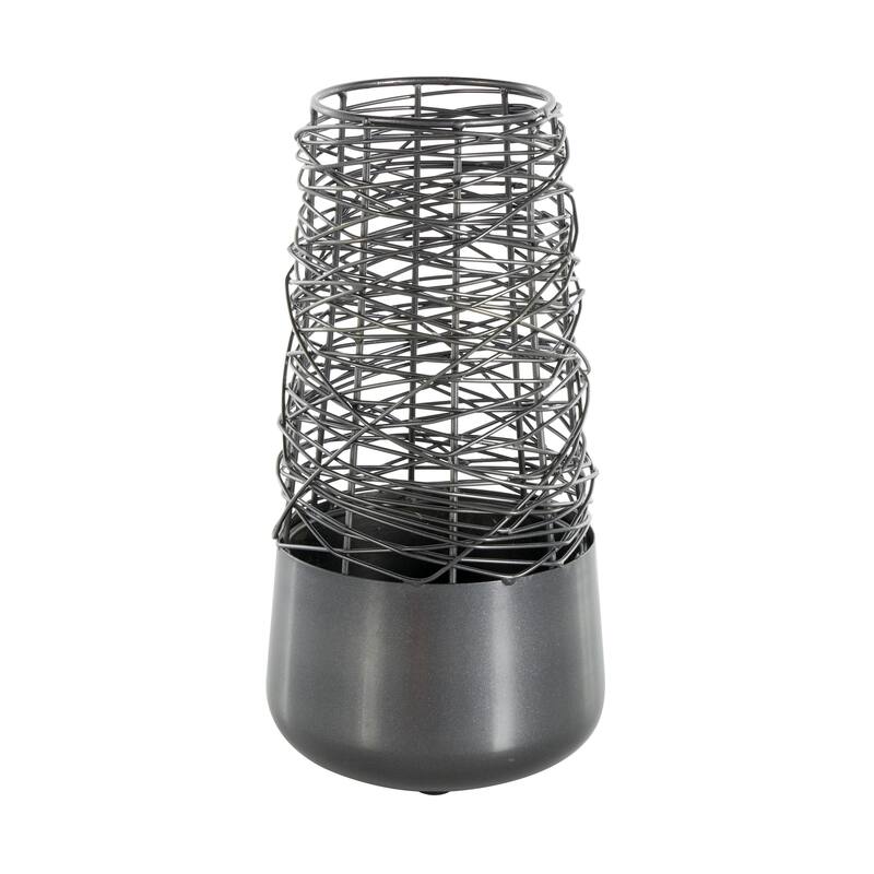 Metal Abstract Intertwined Wire Decorative Vase with Solid Matte Base - Black - Roche River Decor