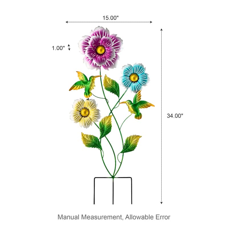Glitzhome 34"H Garden Flower and Hummingbird Yard Stake Spring Gifts