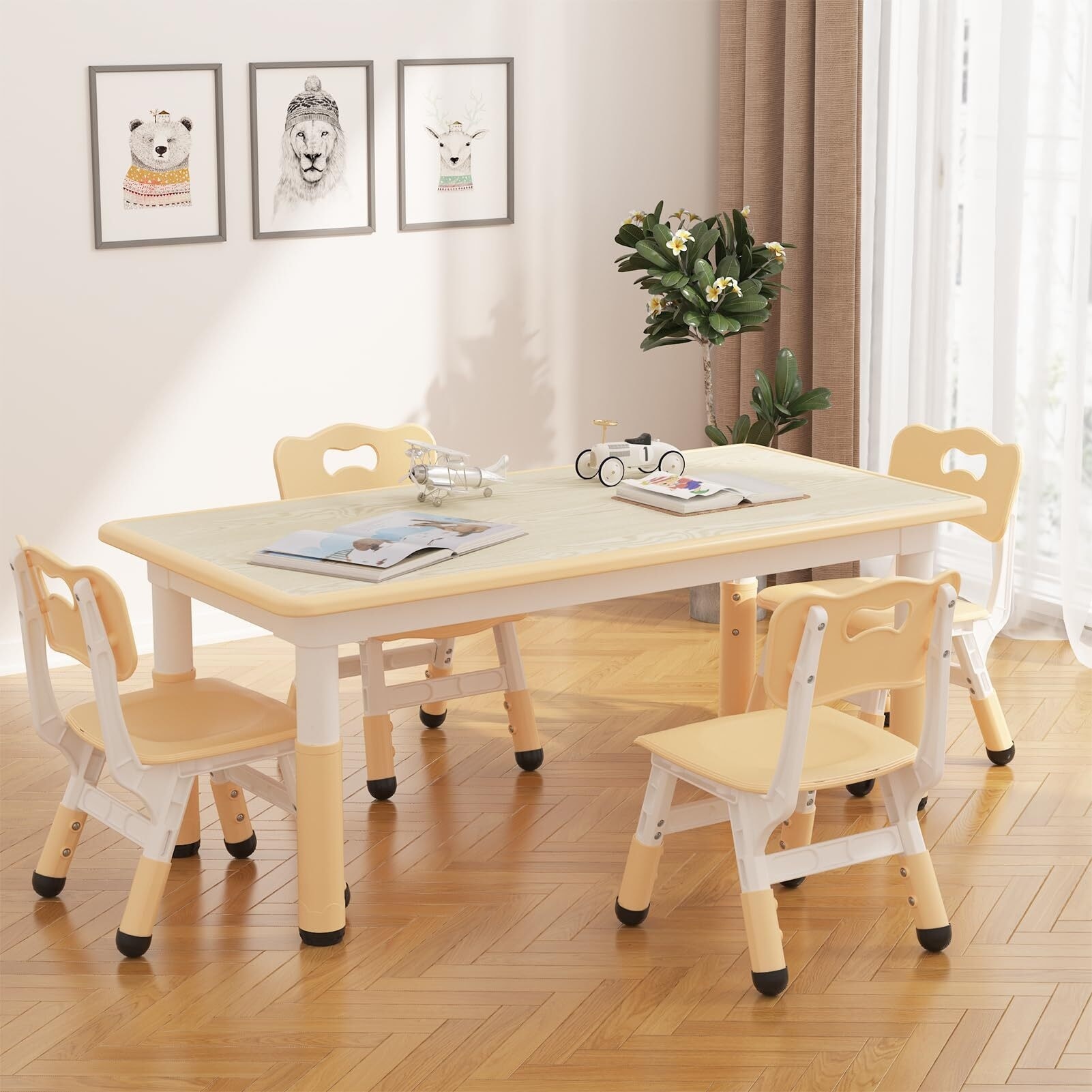 Kids Table and Chair Set Height Adjustable Toddler Table and 4 Chairs Set for Ages 2 10 On Sale Bed Bath Beyond 39914165