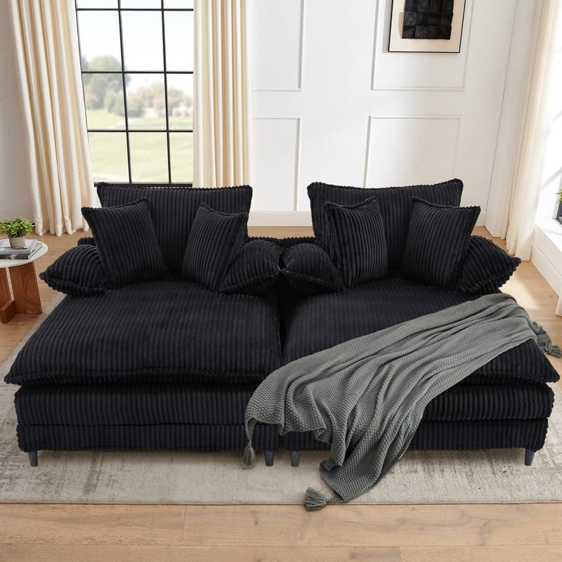 Harmonia 109" W Oversized Corduroy Sofa Bed, Deep Seat Double Lounge Chaise with 4 Pillows