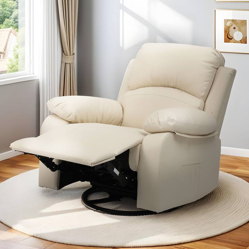 Moasis Beige Faux Leather Oversized Rocker Recliner Chair with Heat and Massage