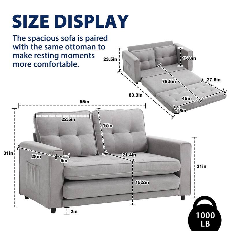 Velvet Upholstered Tufted Space saving Fold Sleeper Sofabed