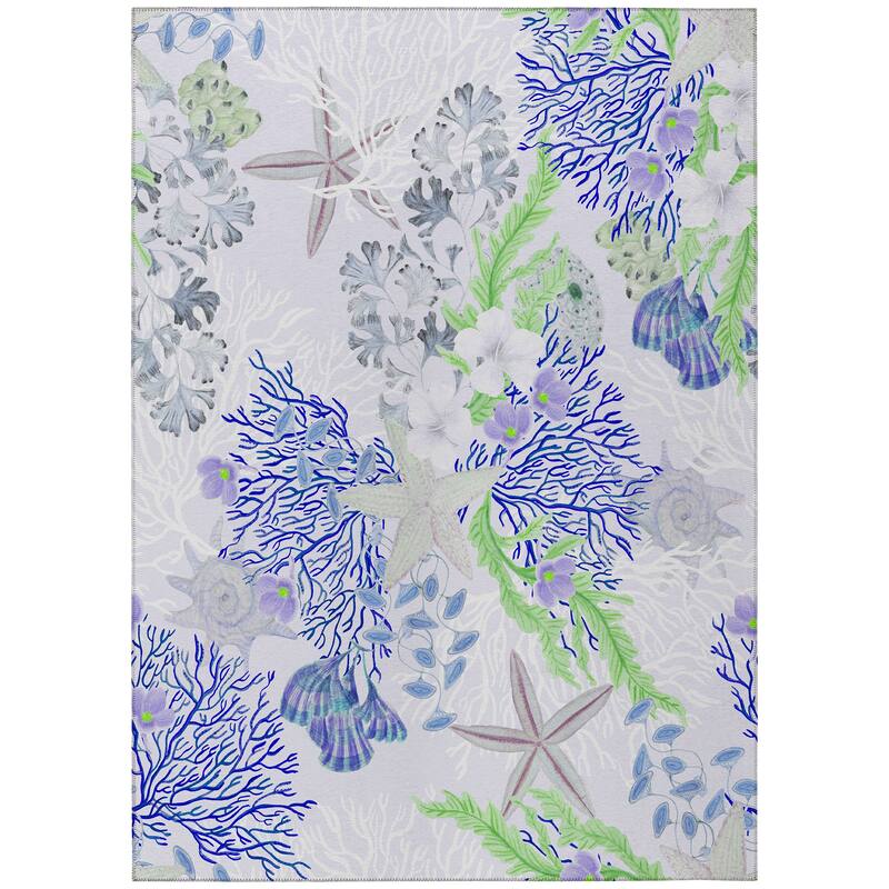 Indoor/ Outdoor Surfside Coral Reef Washable Rug New - Blue - 9' x 12'