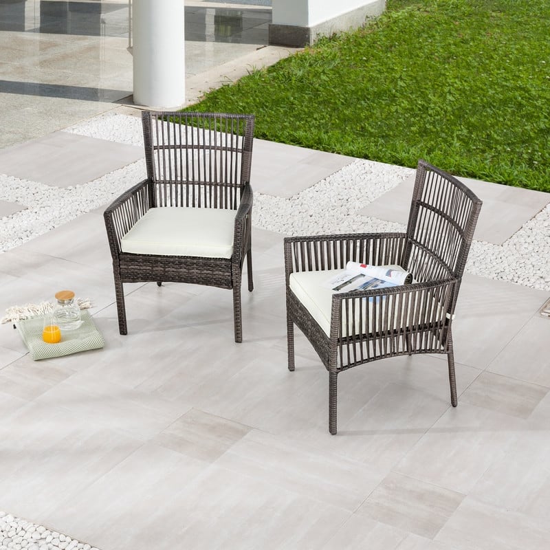 PATIO FESTIVAL Outdoor Wicker Dining Chair with Seat Cushion (2-Pack)