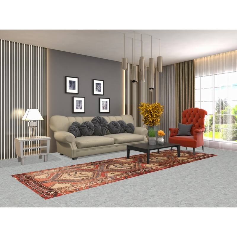 Hand Knotted Oriental 100% Wool Carpet Traditional Geometric Red Ardebil Runner Rug - 11' 0'' X 3' 5''