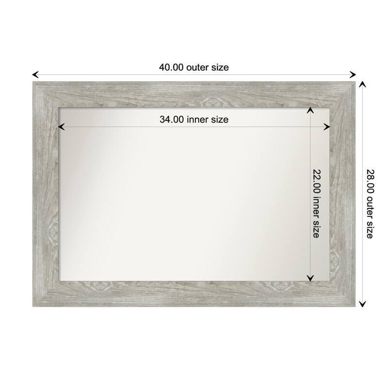 Dove Greywash Framed Non-Beveled Custom Wall Mirror, Bathroom Vanity Mirror - Outer Size: 40 x 28