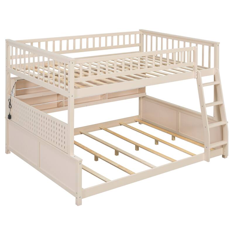 Roomfitters Full XL over Queen Bunk Bed with Storage Shelf, Pegboard and LED Lights