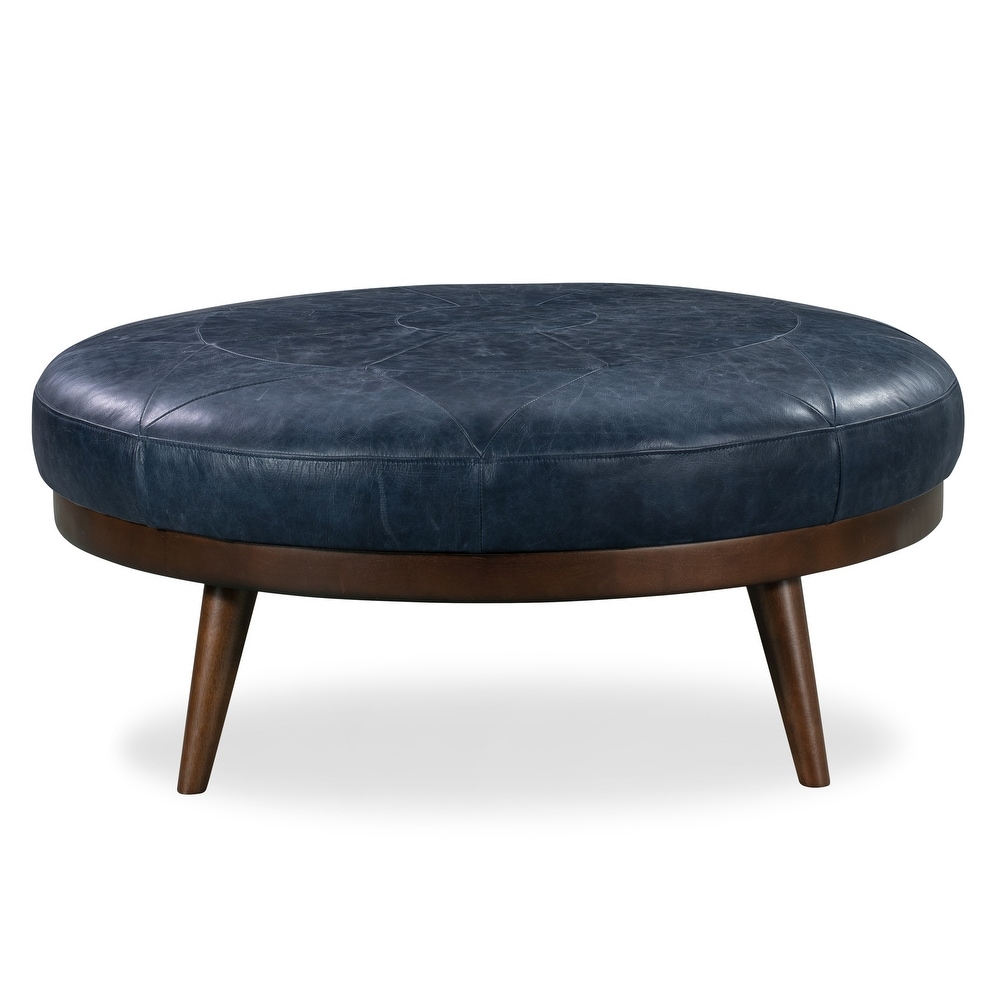 Blue deals leather ottoman