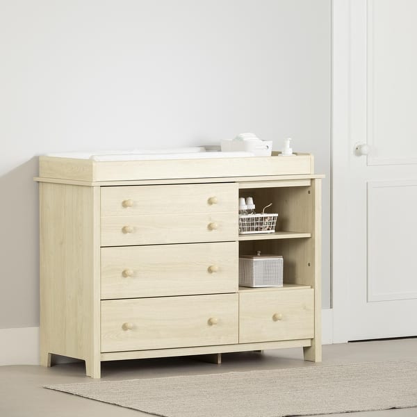 slide 2 of 15, South Shore Little Smileys Changing table with removable rim, drawers, and open storage Bleached Oak