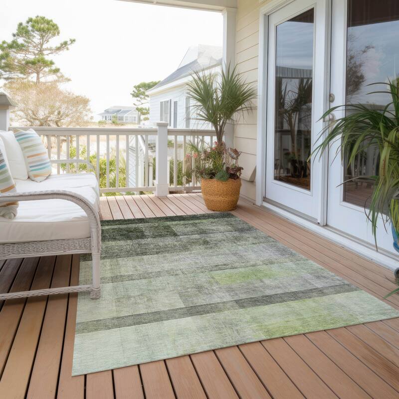 Machine Washable Indoor/ Outdoor Modern Abstract Chantille Rug - Olive - 9' x 12'