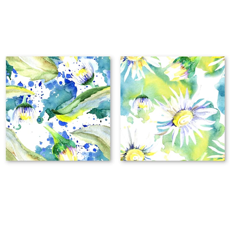 Designart 'Daisy Flowers Aquarelle Impression Collection' Flower Set of 2 Pieces