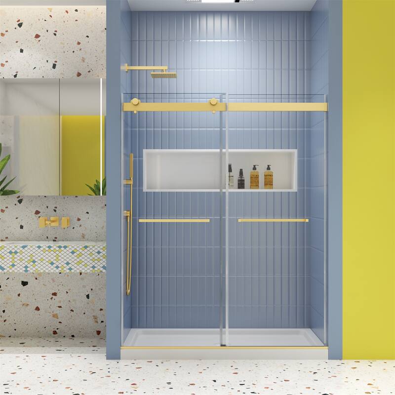 Soft Close Frameless Bypass Shower Door 48"x74" - Brushed Gold