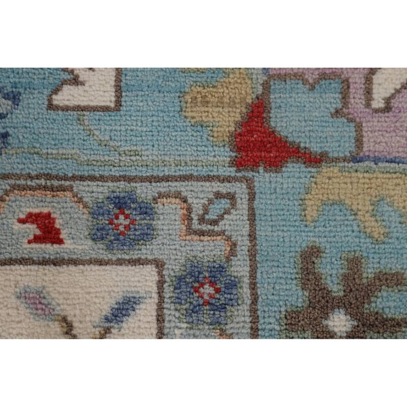 Beige / Ivory Floral Oushak Area Rug Hand-Knotted Wool Carpet - 9'1" x 11'9"