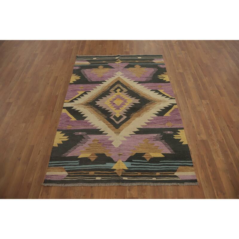 Hand Woven Southwestern Wool Purple Geometric Area Rug - 5' 10'' X 4' 0''