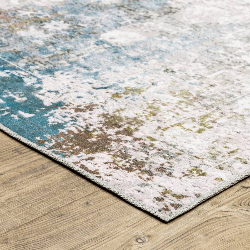 Vista Home Marissa Washable Faded Oriental Ivory/ Blue Indoor Area Rug